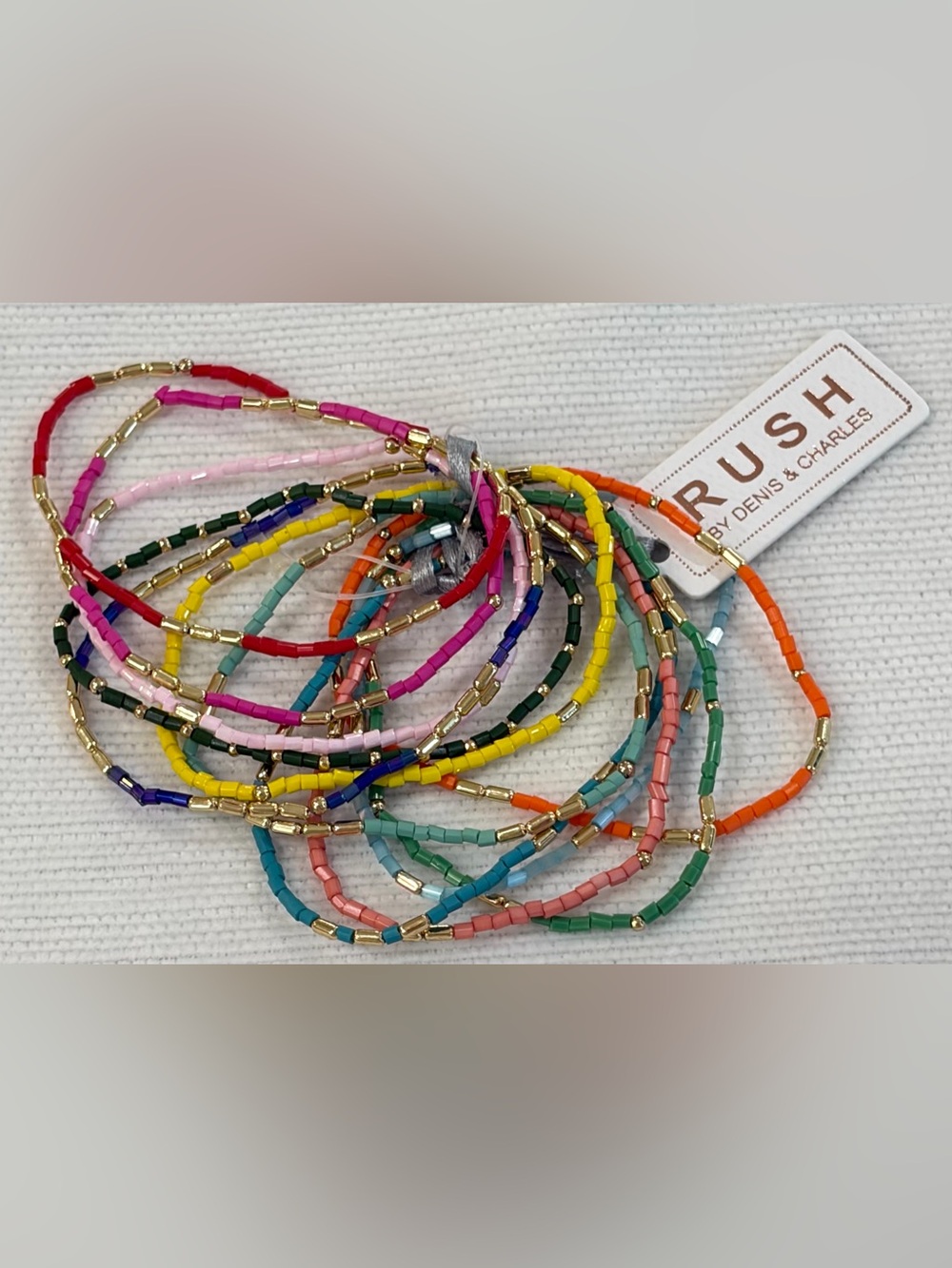 NWT RUSH Colorful Seed Bead Stretch Bracelet Set with Gold Accents SET OF 12!! - Picture 1 of 3